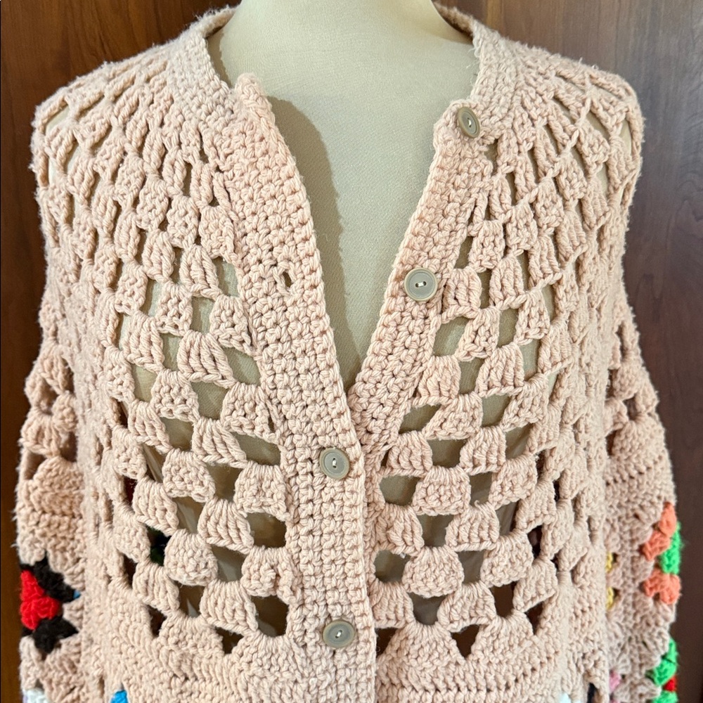 Handmade Crochet Granny Square Poncho Cape - Picture 3 of 6